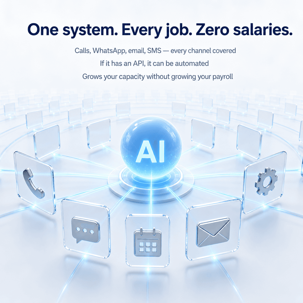 One system, every job — calls, WhatsApp, email and SMS covered
